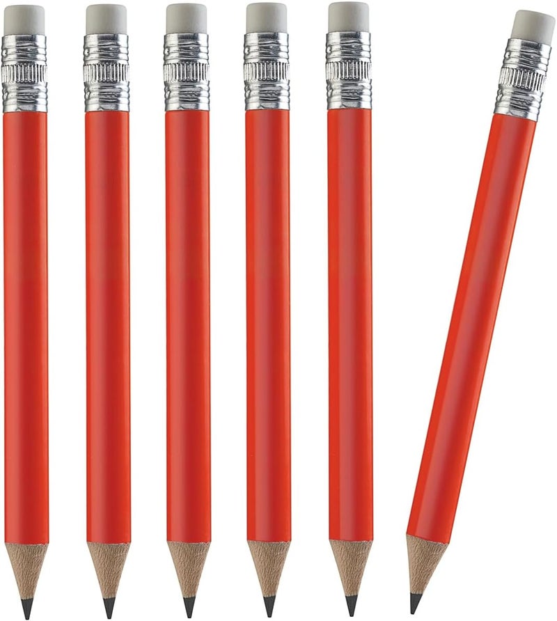 100pcs Golf Pencils, 4 Inch Mini Half Pencils with Eraser Sharpened Wood Mini Round for Schools Wedding Toddlers Home Corporate Multiple Colours (Red)